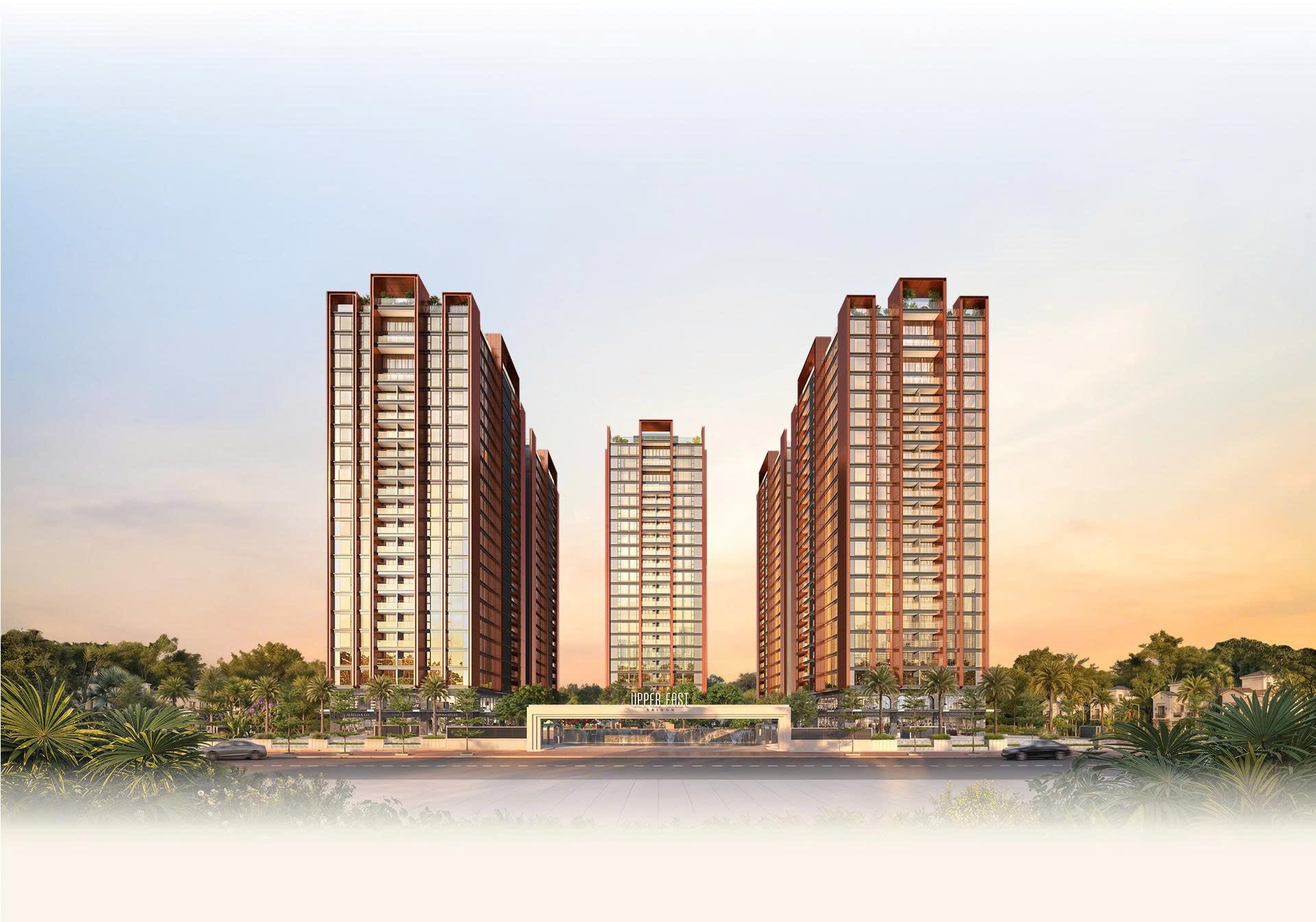 Phối cảnh The Upper East Saigon – 5 tòa tháp bên bờ Đông sông Sài Gòn lúc hoàng hôn